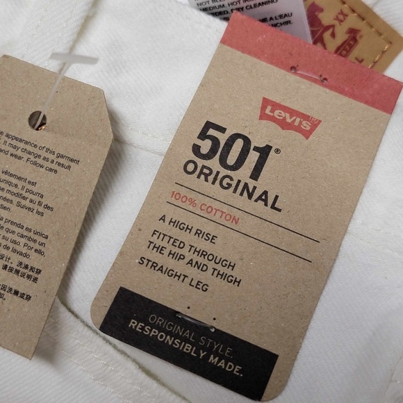 Levis 501 Original Non Stretch High Rise Button Fly Jeans in Destructed White 24 - Picture 6 of 6
